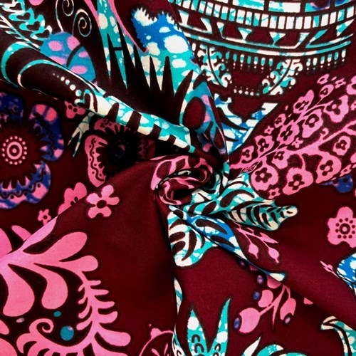 アフリカンプリント 布 生地 50cm単位 AP-13499  かごのハート小鳥 濃赤ワイン色地 ブルー ピンク  アフリカ 布 ブロード カットクロス ハンドメイド パッチワーク エコバッグ 手芸材料 ダンス 舞台 衣装 通園通学に