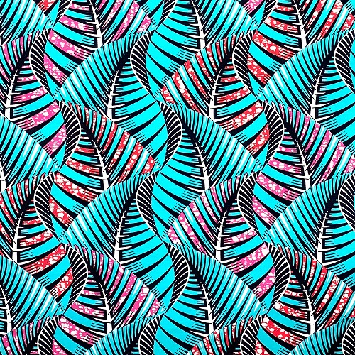 アフリカンプリント 布 生地 50cm単位 AP-13585  ゆらゆらゆらぐ大きな葉っぱ ブルー   アフリカ 布 ブロード カットクロス ハンドメイド パッチワーク エコバッグ 手芸材料 ダンス 舞台 衣装 通園通学に