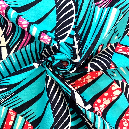 アフリカンプリント 布 生地 50cm単位 AP-13585  ゆらゆらゆらぐ大きな葉っぱ ブルー   アフリカ 布 ブロード カットクロス ハンドメイド パッチワーク エコバッグ 手芸材料 ダンス 舞台 衣装 通園通学に