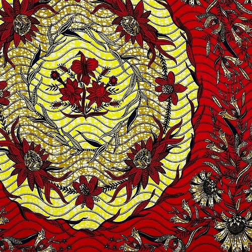 ＜sale＞アフリカンプリント生地 0.5m(50cm)単位 AP-12841  ひみつの円形花園 赤