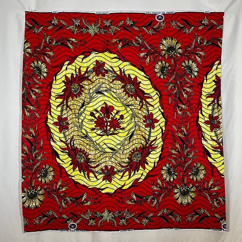 ＜sale＞アフリカンプリント生地 0.5m(50cm)単位 AP-12841  ひみつの円形花園 赤