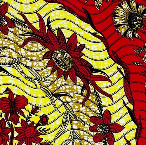 ＜sale＞アフリカンプリント生地 0.5m(50cm)単位 AP-12841  ひみつの円形花園 赤