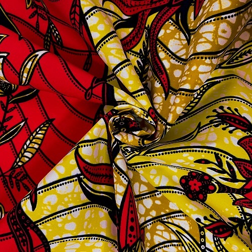 ＜sale＞アフリカンプリント生地 0.5m(50cm)単位 AP-12841  ひみつの円形花園 赤