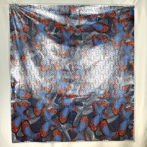 アフリカンプリント生地 50cm単位 AP-1057　シルバーラメ 歪む空間 ブルー 赤