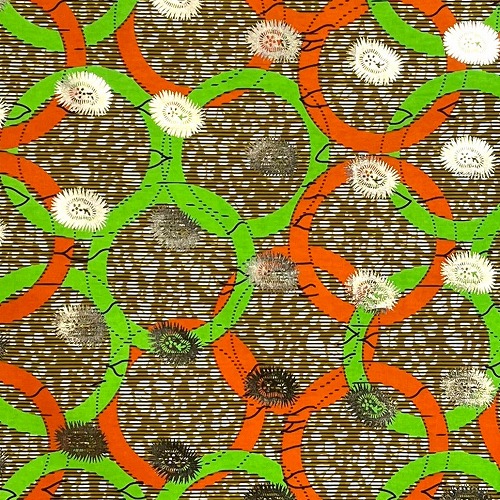 アフリカンプリント生地 50cm単位 AP-1060　金ラメ オリンピア オレンジ 黄緑