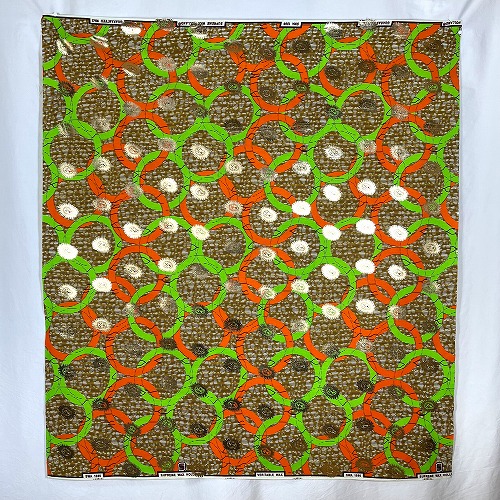 アフリカンプリント生地 50cm単位 AP-1060　金ラメ オリンピア オレンジ 黄緑