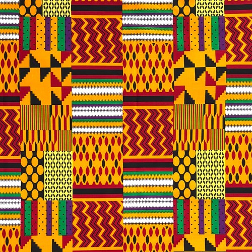 アフリカンプリント 布 生地 50cm単位 AP-13801　にぎやかケンテ 華やか カワイイ オレンジ 赤 緑 紫 黒　アフリカ 布 ブロード カットクロス ハンドメイド パッチワーク エコバッグ 手芸材料 ダンス 舞台 衣装 通園通学に