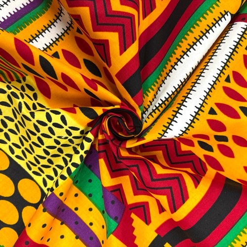 アフリカンプリント 布 生地 50cm単位 AP-13801　にぎやかケンテ 華やか カワイイ オレンジ 赤 緑 紫 黒　アフリカ 布 ブロード カットクロス ハンドメイド パッチワーク エコバッグ 手芸材料 ダンス 舞台 衣装 通園通学に