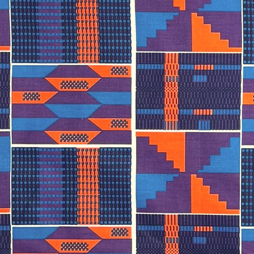 アフリカンプリント 布 生地 50cm単位 AP-13802　基本のケンテプラス パープル 青 オレンジ　アフリカ 布 ブロード カットクロス ハンドメイド パッチワーク エコバッグ 手芸材料 ダンス 舞台 衣装 通園通学に