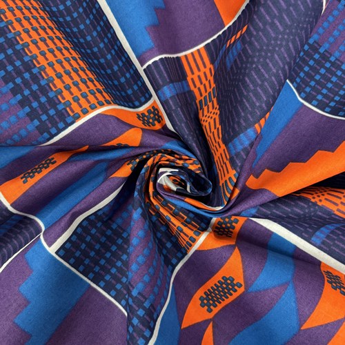 アフリカンプリント 布 生地 50cm単位 AP-13802　基本のケンテプラス パープル 青 オレンジ　アフリカ 布 ブロード カットクロス ハンドメイド パッチワーク エコバッグ 手芸材料 ダンス 舞台 衣装 通園通学に