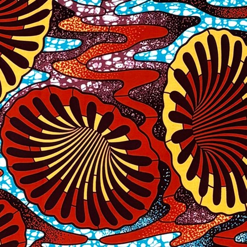 アフリカンプリント 布 生地 50cm単位 AP-13493  ラッパ朝顔 錆赤 焦げ茶 オレンジ  アフリカ 布 ブロード カットクロス ハンドメイド パッチワーク エコバッグ 手芸材料 ダンス 舞台 衣装 通園通学に