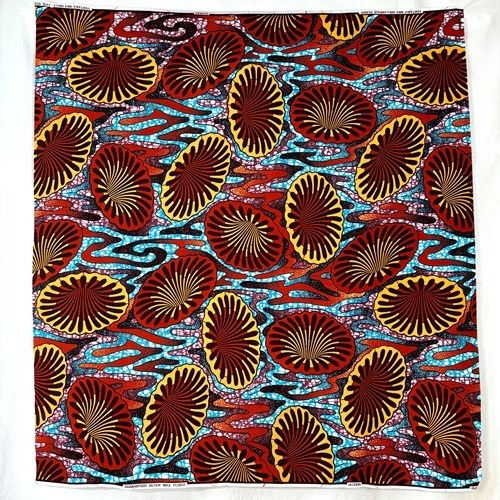 アフリカンプリント 布 生地 50cm単位 AP-13493  ラッパ朝顔 錆赤 焦げ茶 オレンジ  アフリカ 布 ブロード カットクロス ハンドメイド パッチワーク エコバッグ 手芸材料 ダンス 舞台 衣装 通園通学に