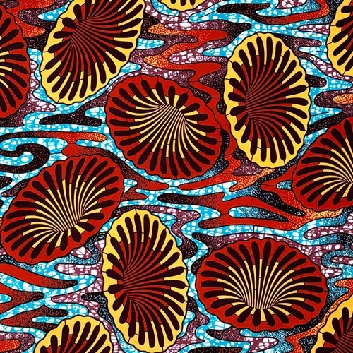 アフリカンプリント 布 生地 50cm単位 AP-13493  ラッパ朝顔 錆赤 焦げ茶 オレンジ  アフリカ 布 ブロード カットクロス ハンドメイド パッチワーク エコバッグ 手芸材料 ダンス 舞台 衣装 通園通学に