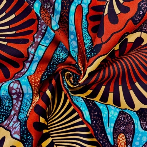 アフリカンプリント 布 生地 50cm単位 AP-13493  ラッパ朝顔 錆赤 焦げ茶 オレンジ  アフリカ 布 ブロード カットクロス ハンドメイド パッチワーク エコバッグ 手芸材料 ダンス 舞台 衣装 通園通学に