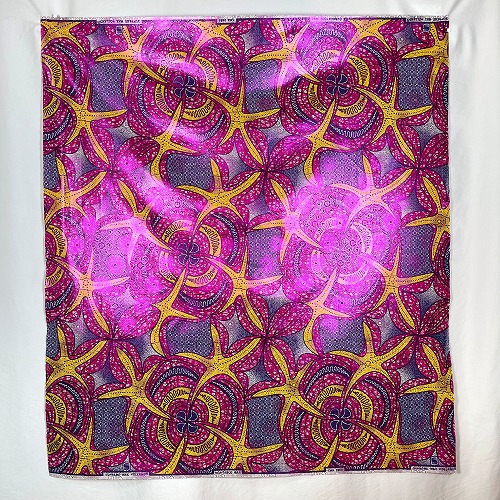 アフリカンプリント生地 50cm単位 AP-1070  ピンクラメ 黄色ヒトデ繋ぎ 濃いピンク