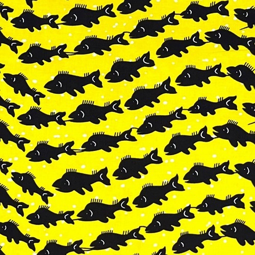 アフリカンプリント生地 50cm単位 AP-13502　のんきな魚が群れを成す 黄色