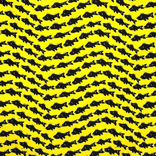 アフリカンプリント生地 50cm単位 AP-13502　のんきな魚が群れを成す 黄色
