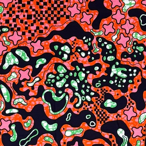 アフリカンプリント 布 生地 50cm単位 AP-13598 アメーバパズル ピンク グリーン 赤   アフリカ 布 ブロード カットクロス ハンドメイド パッチワーク エコバッグ 手芸材料 ダンス 舞台 衣装 通園通学に