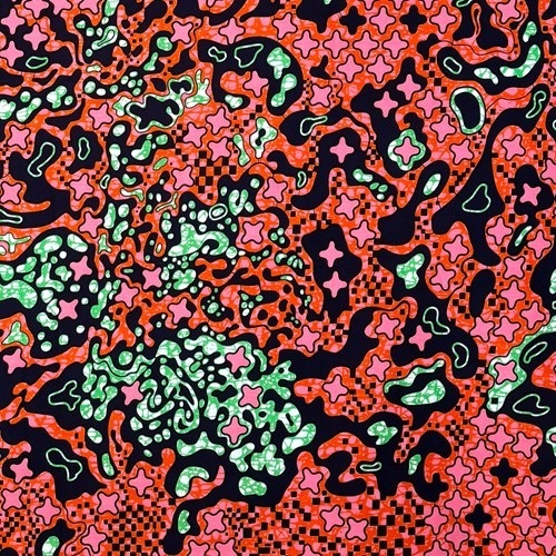 アフリカンプリント 布 生地 50cm単位 AP-13598 アメーバパズル ピンク グリーン 赤   アフリカ 布 ブロード カットクロス ハンドメイド パッチワーク エコバッグ 手芸材料 ダンス 舞台 衣装 通園通学に