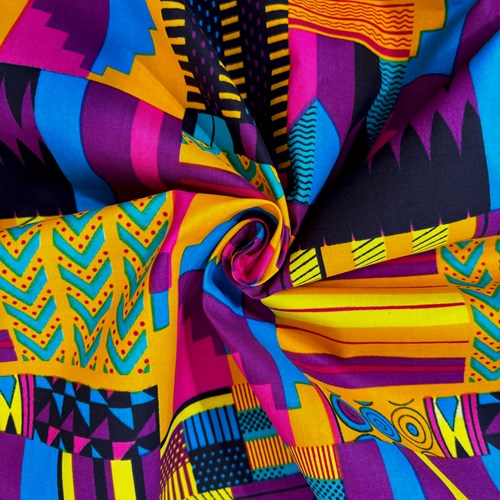 アフリカンプリント 布 生地 50cm単位 AP-13307  ケンテplus パープル系マルチカラー  アフリカ 布 ブロード カットクロス ハンドメイド パッチワーク エコバッグ 手芸材料 ダンス 舞台 衣装 通園通学に