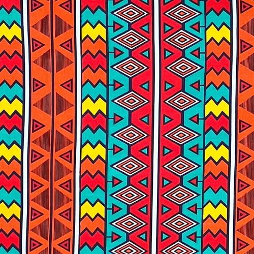 アフリカンプリント生地 50cm単位 AP-13049　ストライプケンテ ギザギザ 赤 黄 グリーン