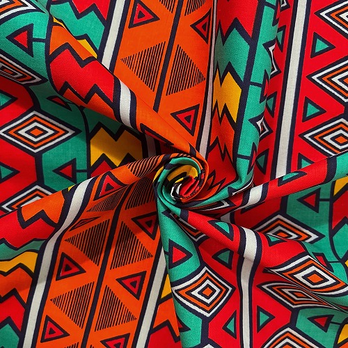 アフリカンプリント生地 50cm単位 AP-13049　ストライプケンテ ギザギザ 赤 黄 グリーン