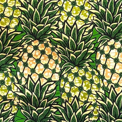 アフリカンプリント 布 生地 50cm単位 AP-13618  グリーンパイナップル 緑色地　アフリカ 布 ブロード カットクロス ハンドメイド パッチワーク エコバッグ 手芸材料 ダンス 舞台 衣装 通園通学に