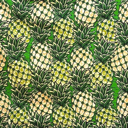 アフリカンプリント 布 生地 50cm単位 AP-13618  グリーンパイナップル 緑色地　アフリカ 布 ブロード カットクロス ハンドメイド パッチワーク エコバッグ 手芸材料 ダンス 舞台 衣装 通園通学に