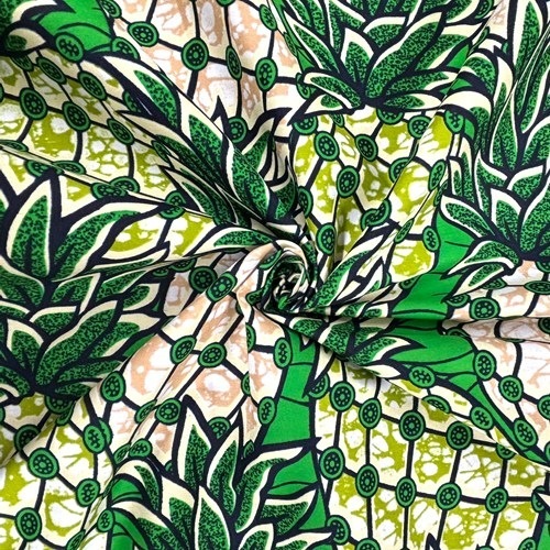 アフリカンプリント 布 生地 50cm単位 AP-13618  グリーンパイナップル 緑色地　アフリカ 布 ブロード カットクロス ハンドメイド パッチワーク エコバッグ 手芸材料 ダンス 舞台 衣装 通園通学に