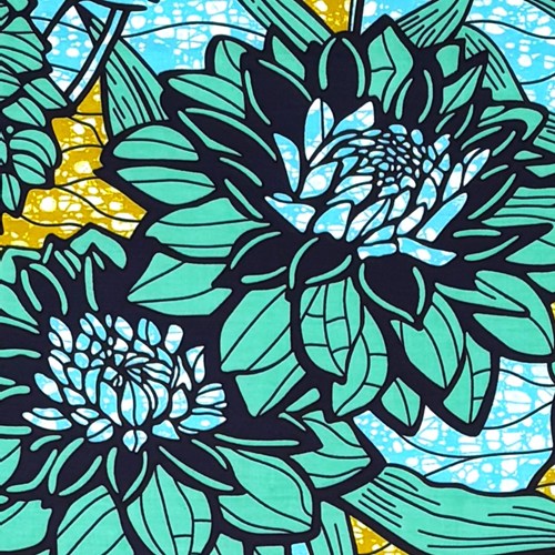 アフリカンプリント 布 生地 50cm単位 AP-13613 皇帝ダリア ブルー グリーン  アフリカ 布 ブロード カットクロス ハンドメイド パッチワーク エコバッグ 手芸材料 ダンス 舞台 衣装 通園通学に