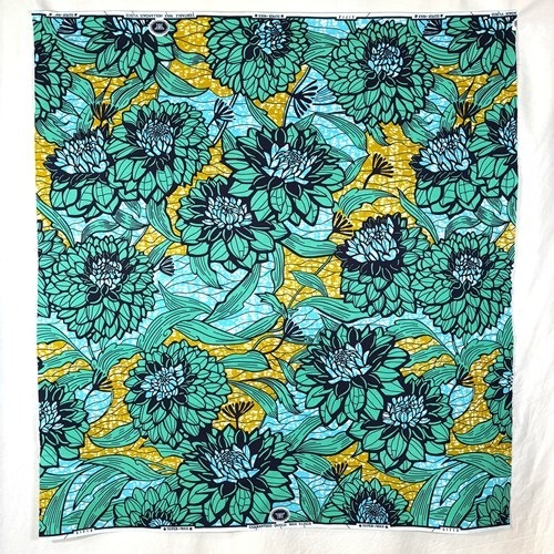 アフリカンプリント 布 生地 50cm単位 AP-13613 皇帝ダリア ブルー グリーン  アフリカ 布 ブロード カットクロス ハンドメイド パッチワーク エコバッグ 手芸材料 ダンス 舞台 衣装 通園通学に