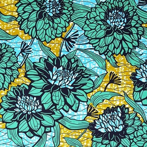 アフリカンプリント 布 生地 50cm単位 AP-13613 皇帝ダリア ブルー グリーン  アフリカ 布 ブロード カットクロス ハンドメイド パッチワーク エコバッグ 手芸材料 ダンス 舞台 衣装 通園通学に