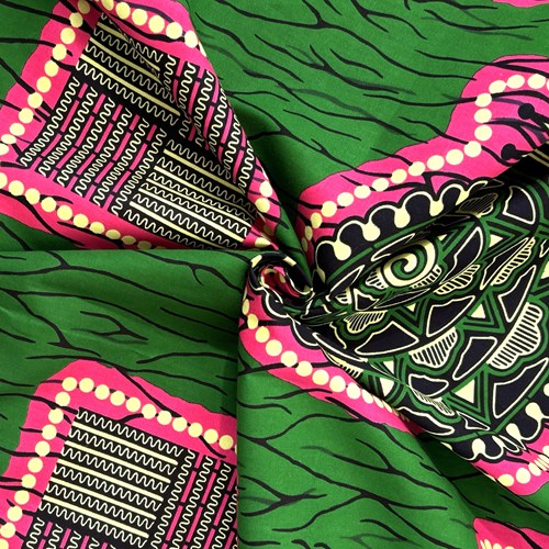 アフリカンプリント 布 生地 50cm単位 AP-13603 カタツムリ 渦巻き グリーンxピンク アフリカ 布 ブロード カットクロス ハンドメイド パッチワーク エコバッグ 手芸材料 ダンス 舞台 衣装 通園通学に 