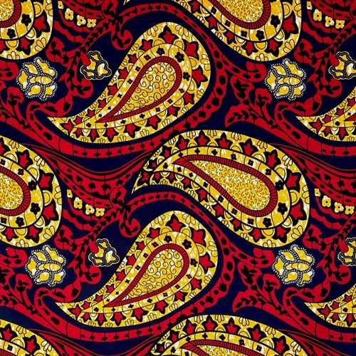 アフリカンプリント 布 生地 50cm単位 AP-13313  戯れるペイズリー 赤 ネイビー　アフリカ 布 ブロード カットクロス ハンドメイド パッチワーク エコバッグ 手芸材料 ダンス 舞台 衣装 通園通学に