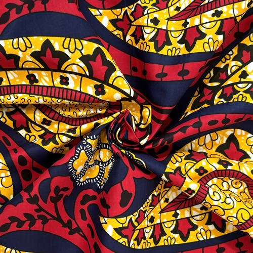 アフリカンプリント 布 生地 50cm単位 AP-13313  戯れるペイズリー 赤 ネイビー　アフリカ 布 ブロード カットクロス ハンドメイド パッチワーク エコバッグ 手芸材料 ダンス 舞台 衣装 通園通学に