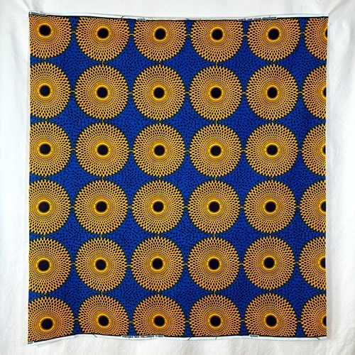 アフリカンプリント 布 生地 50cm単位 AP-13323  水紋 山吹色 青地  アフリカ 布 ブロード カットクロス ハンドメイド パッチワーク エコバッグ 手芸材料 ダンス 舞台 衣装 通園通学に