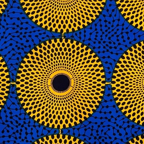 アフリカンプリント 布 生地 50cm単位 AP-13323  水紋 山吹色 青地  アフリカ 布 ブロード カットクロス ハンドメイド パッチワーク エコバッグ 手芸材料 ダンス 舞台 衣装 通園通学に