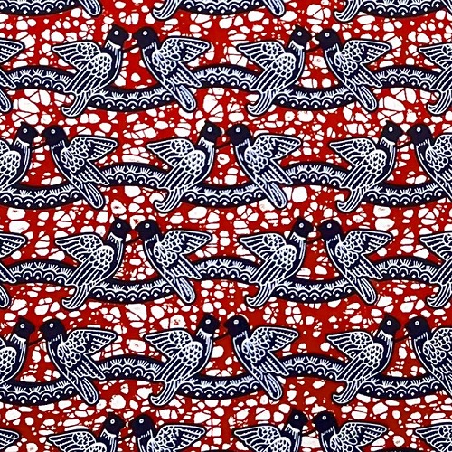 アフリカンプリント 布 生地 50cm単位 AP-13407  小鳥 ラブバード 紺xえんじ  アフリカ 布 ブロード カットクロス ハンドメイド パッチワーク エコバッグ 手芸材料 ダンス 舞台 衣装 通園通学に 