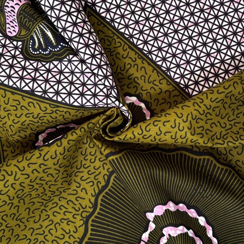 アフリカンプリント 布 生地 50cm単位 AP-13606 ヤシの実 星型 カーキx薄ピンク アフリカ 布 ブロード カットクロス ハンドメイド パッチワーク エコバッグ 手芸材料 ダンス 舞台 衣装 通園通学に