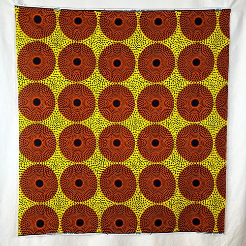 アフリカンプリント 布 生地 50cm単位 AP-13326  水紋 赤 黄色地  アフリカ 布 ブロード カットクロス ハンドメイド パッチワーク エコバッグ 手芸材料 ダンス 舞台 衣装 通園通学に