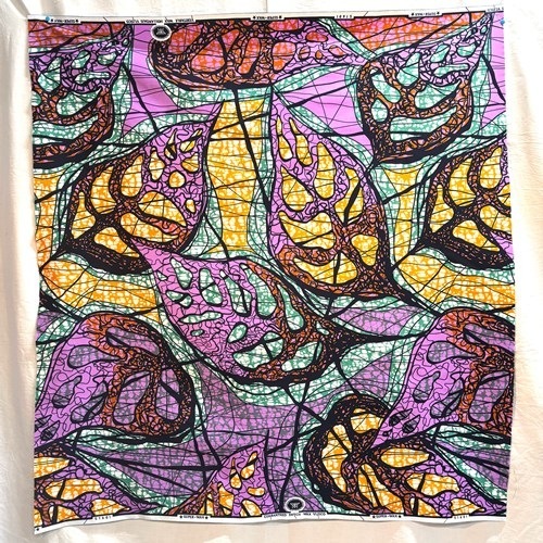 アフリカンプリント 布 生地 50cm単位 AP-13631　おばけ葉っぱ 現代アート ピンクオレンジ　アフリカ 布 ブロード カットクロス ハンドメイド パッチワーク エコバッグ 手芸材料 ダンス 舞台 衣装 通園通学に