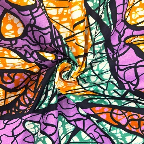 アフリカンプリント 布 生地 50cm単位 AP-13631　おばけ葉っぱ 現代アート ピンクオレンジ　アフリカ 布 ブロード カットクロス ハンドメイド パッチワーク エコバッグ 手芸材料 ダンス 舞台 衣装 通園通学に