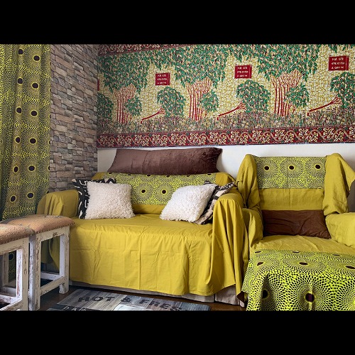 アフリカンプリント生地 0.5m単位 AP-12982　ハワイアンなアディンクラ アクアブルー