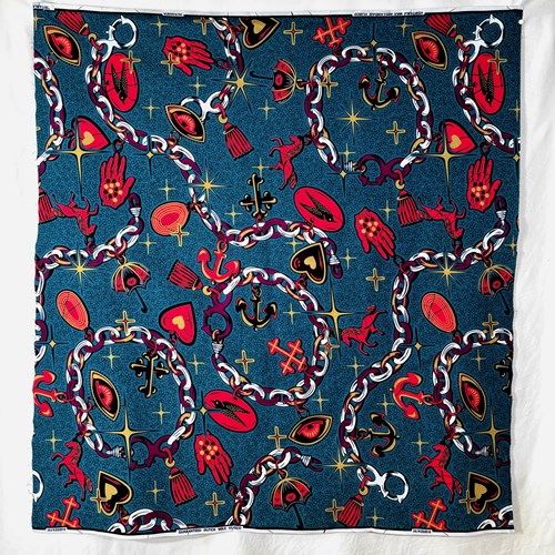 アフリカンプリント 布 生地 50cm単位 AP-13426 馬 ツバメ チェーン 手