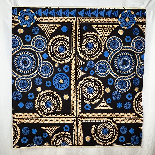 アフリカンプリント生地 0.5m単位 AP-12986　ぜんまい 渦巻き 時計仕掛け ブルー