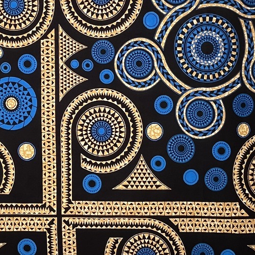 アフリカンプリント生地 0.5m単位 AP-12986　ぜんまい 渦巻き 時計仕掛け ブルー