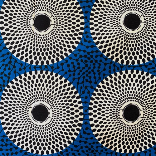 アフリカンプリント生地 50cm単位 AP-13154　水紋 白 青地