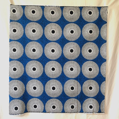 アフリカンプリント生地 50cm単位 AP-13154　水紋 白 青地