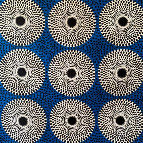 アフリカンプリント生地 50cm単位 AP-13154　水紋 白 青地