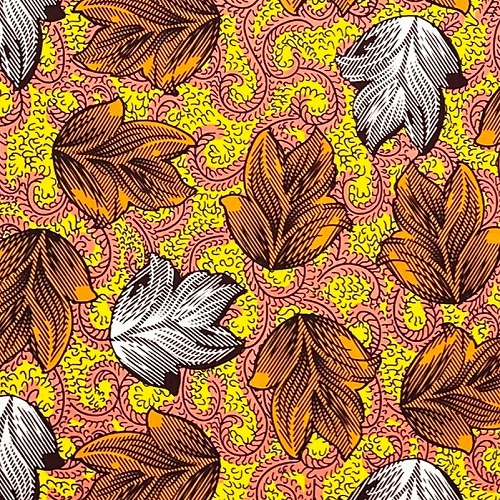 アフリカンプリント生地 0.5m(50cm)単位 AP-12771 黄昏時の落ち葉 黄色 オレンジ　